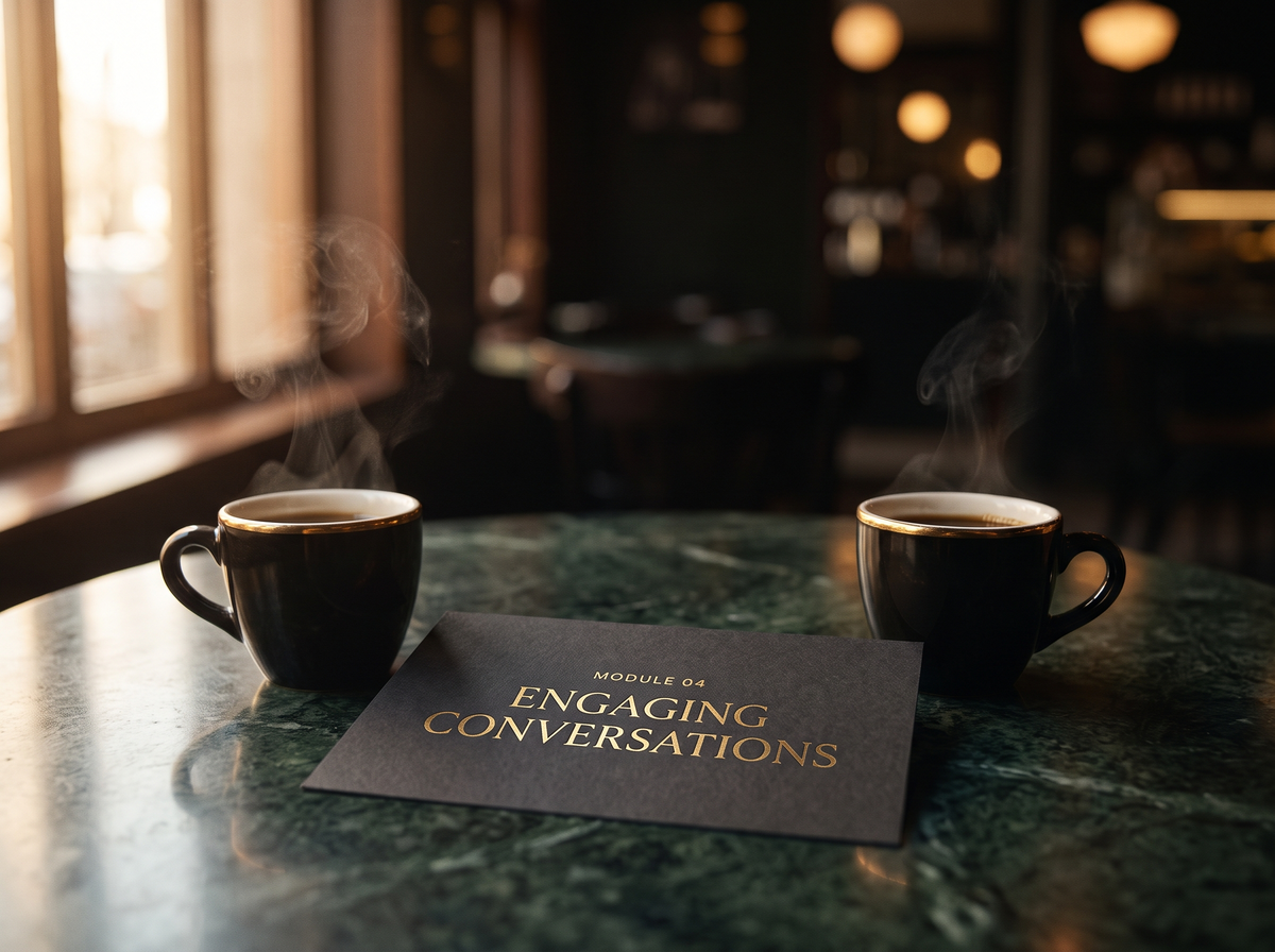 Module 4 mockup: two espresso cups and the chapter card