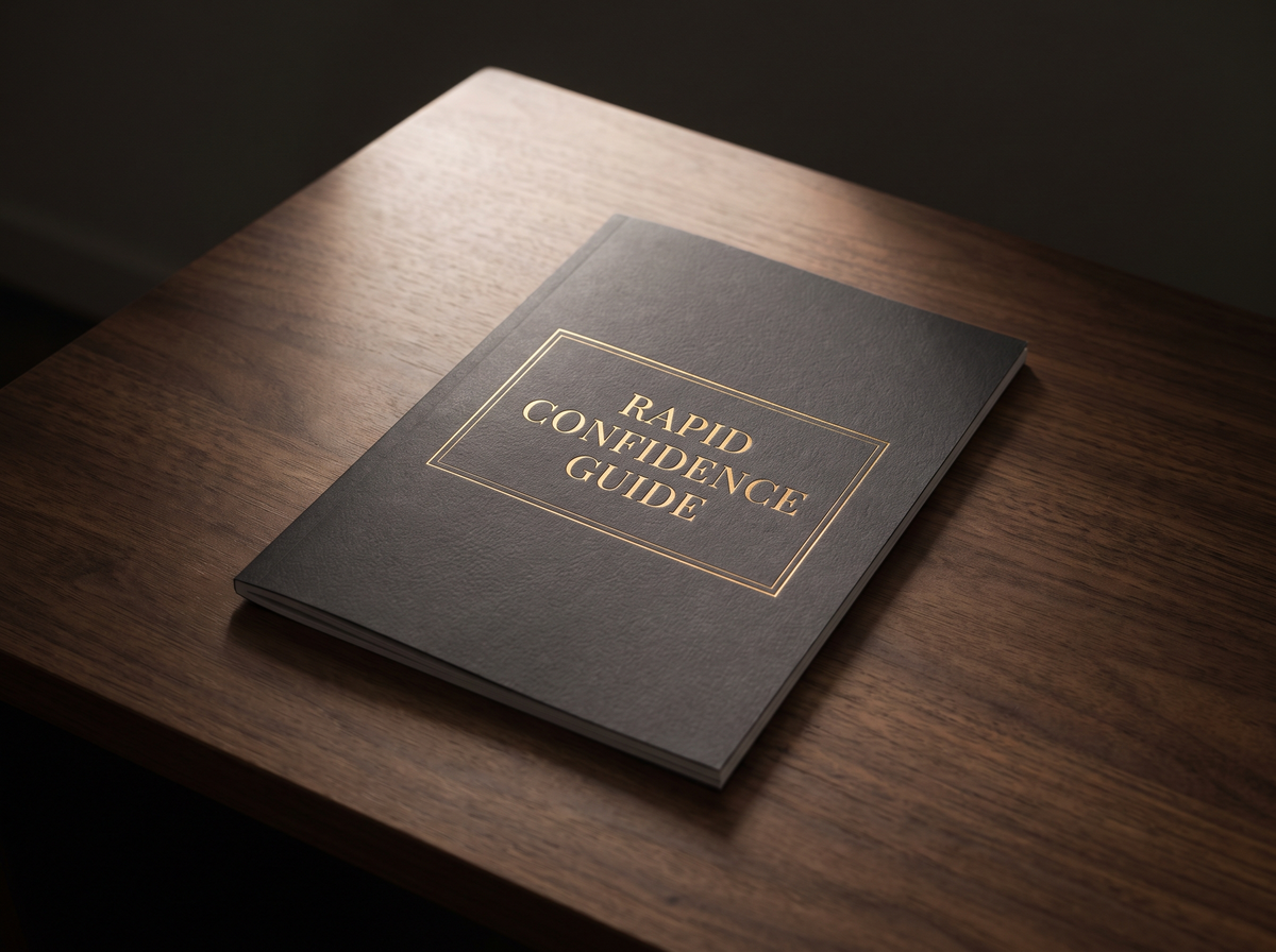 Rapid Confidence Guide booklet on a dark desk
