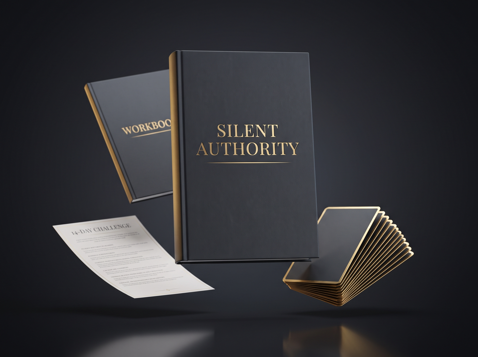 Silent Authority hardcover book with workbook, phrase cards and 14-day challenge sheet