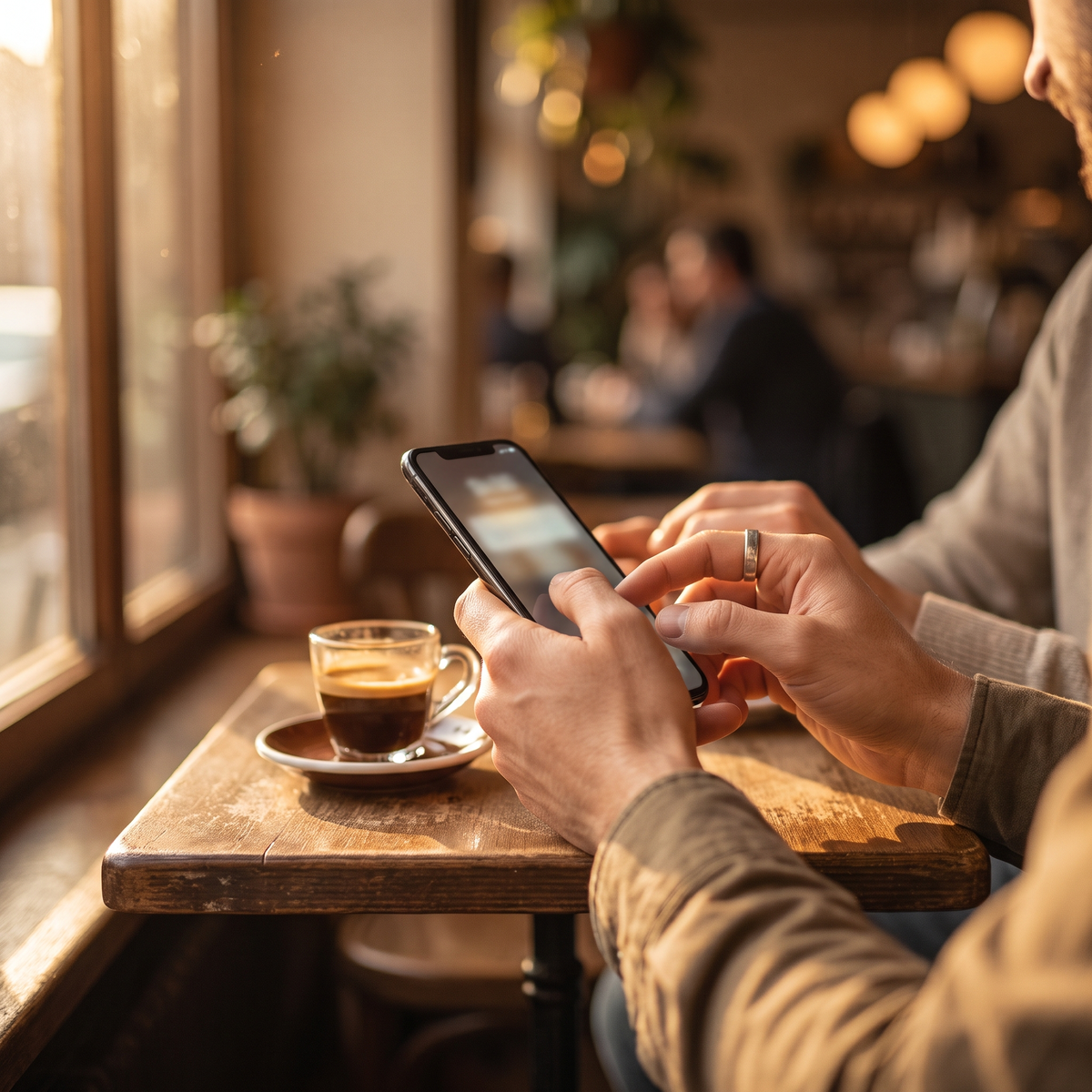 Hands typing a confident message on a smartphone